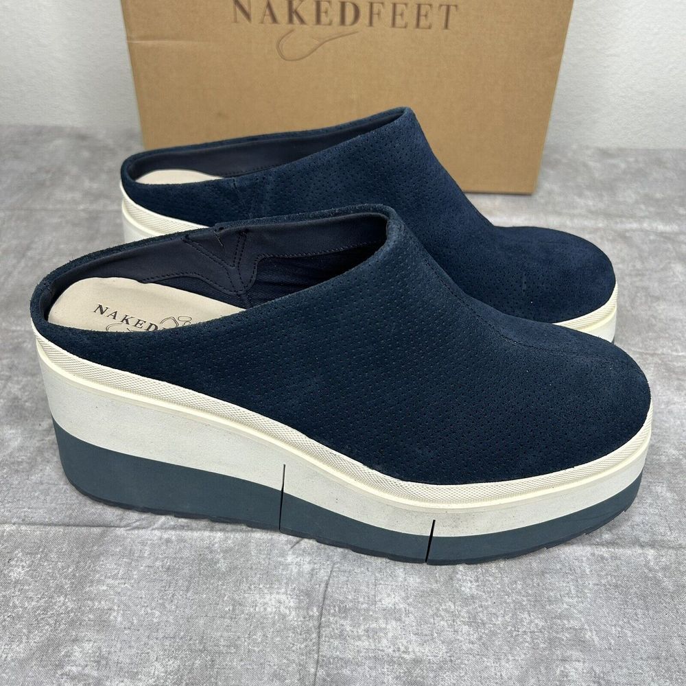 Naked Feet Coach Navy Preppy Platform Leather Clogs Womens 9.5M